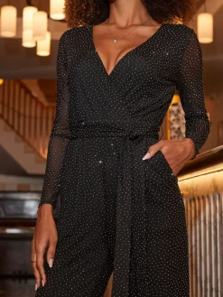 Sosandar Black Sparkle Wrap Jumpsuit Sale