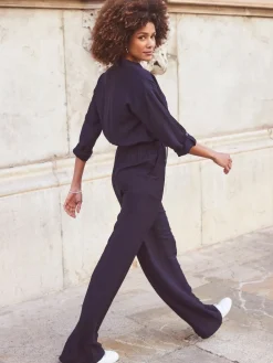 Sosandar Blue Drawstring Waist Jumpsuit Sale