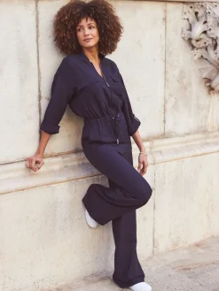 Sosandar Blue Drawstring Waist Jumpsuit Sale