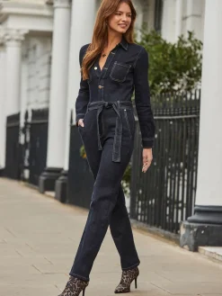 Sosandar Blue Relaxed Fit 100% Cotton Denim Jumpsuit Outlet