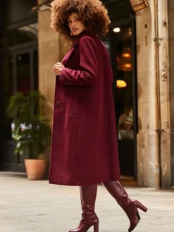 Sosandar Premium Longline Wool Mix Coat Burgundy Red Discount