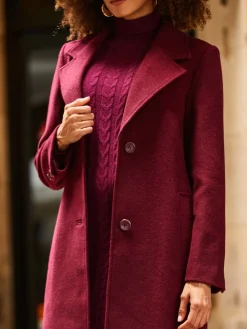 Sosandar Premium Longline Wool Mix Coat Burgundy Red Discount