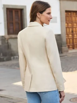 Sosandar Faux Leather Blazer Cream