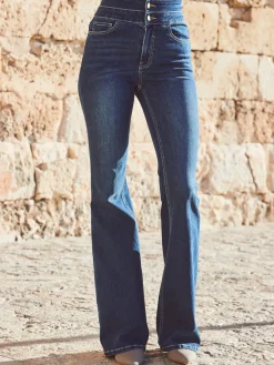 Sosandar Contour Waist Kick Flare Jeans Dark Blue