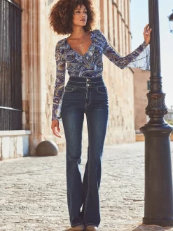 Sosandar Contour Waist Kick Flare Jeans Dark Blue