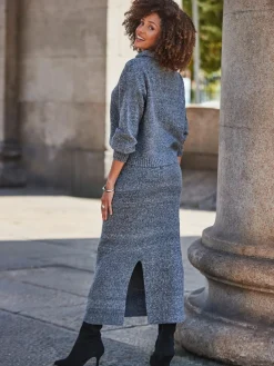 Sosandar Grey Knitted Midaxi Skirt Hot