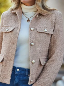 Sosandar Natural Boucle Jacket With Gold Buttons Online