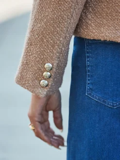 Sosandar Natural Boucle Jacket With Gold Buttons Online