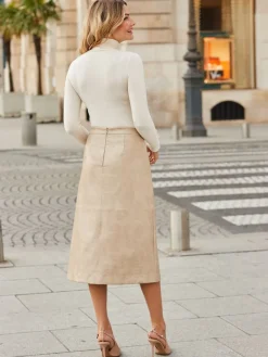 Sosandar Natural Croc Print Faux Leather A-Line Skirt Discount