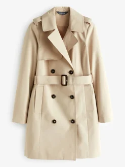 Sosandar Double Breasted Trench Coat With Pocket Natural Sale