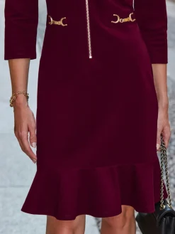 Sosandar Contrast Trim Gold Detail Ponte Shift Dress Red Online