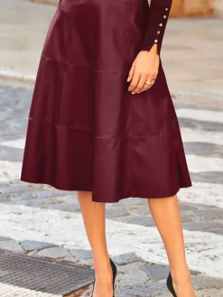 Sosandar Red Leather Look Panelled A-Line Midi Skirt Sale