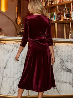 Sosandar Red Velvet Belted Fit & Flare Wrap Dress Discount