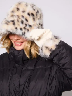 South Beach Animal Animal Bucket Hat and Faux Fur Trim Gloves
