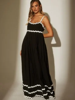 South Beach Black Monochrome Cotton Ric Rac Detail Maxi Dress Online