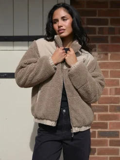 South Beach Borg Zip-Up Padded Jacket Brown Sale