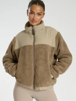 South Beach Borg Zip-Up Padded Jacket Brown Sale