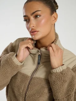 South Beach Borg Zip-Up Padded Jacket Brown Sale