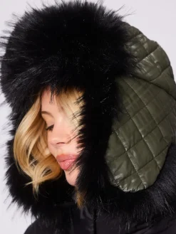 South Beach Faux Fur Ski Trapper Hat Green