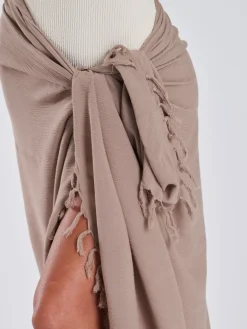 South Beach Taupe Crinkle Viscose Fringed Sarong Cover-Up