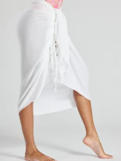 South Beach White Crinkle Viscose Fringed Sarong Cover-Up Hot