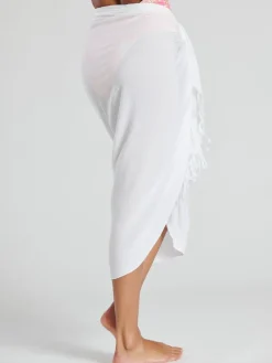 South Beach White Crinkle Viscose Fringed Sarong Cover-Up Hot