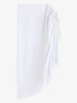 South Beach White Crinkle Viscose Fringed Sarong Cover-Up Hot