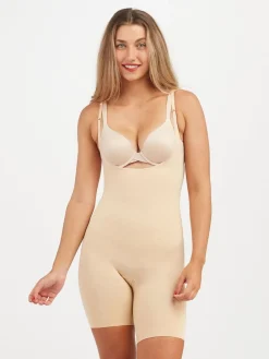 Spanx sculpt™ Seamless Power Open-Bust Mid-Thigh Bodysuit Nude Clearance