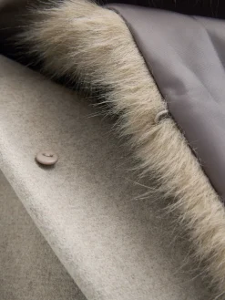 Next Stone Belted Coat with Faux Fur Detachable Collar New