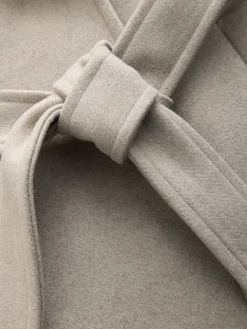 Next Stone Belted Coat with Faux Fur Detachable Collar New