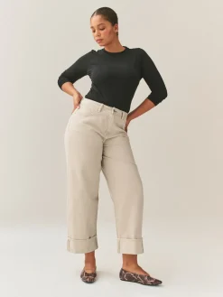 Next Boyfriend Hourglass Wide Leg Mid Rise Turn Up Jeans Stone Best