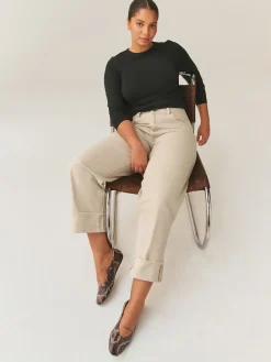 Next Boyfriend Hourglass Wide Leg Mid Rise Turn Up Jeans Stone Best