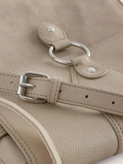 Next Leather Pocket Messenger Bag Stone Discount