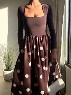Style Cheat Brown 2In1 Polka Dot Dress