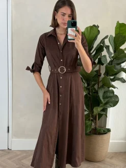 Style Cheat Brown Suedette Daphne Belted Dress Hot