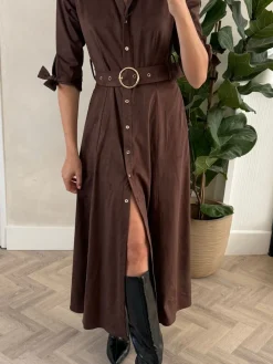 Style Cheat Brown Suedette Daphne Belted Dress Hot