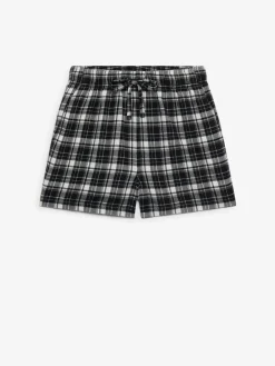 Superdry Black Ecru Check Cotton Elastic Shorts New