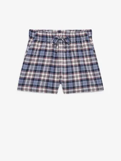 Superdry Blue Red Check Cotton Elastic Shorts Hot