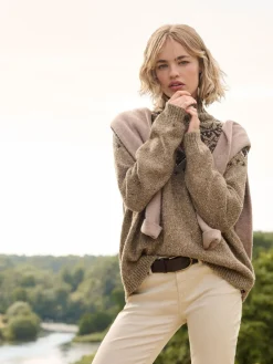 Superdry Fairisle Pattern High Neck Jumper Brown Sale