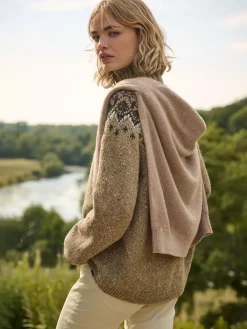 Superdry Fairisle Pattern High Neck Jumper Brown Sale