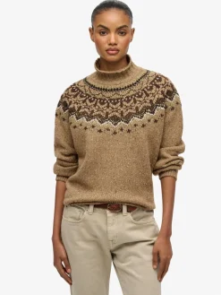 Superdry Fairisle Pattern High Neck Jumper Brown Sale