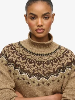 Superdry Fairisle Pattern High Neck Jumper Brown Sale