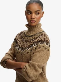 Superdry Fairisle Pattern High Neck Jumper Brown Sale