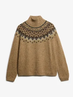 Superdry Fairisle Pattern High Neck Jumper Brown Sale