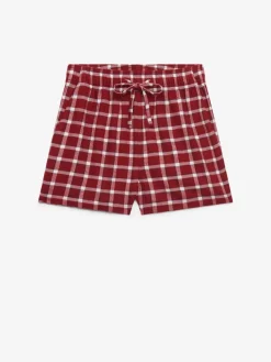 Superdry Burgundy Red Check Cotton Elastic Shorts Sale