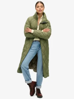 Superdry Superlong Quilt Liner Coat Chive Green Hot