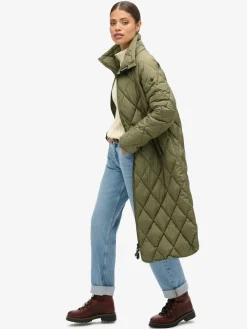 Superdry Superlong Quilt Liner Coat Chive Green Hot