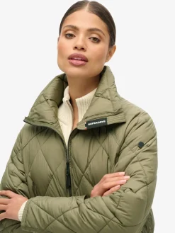 Superdry Superlong Quilt Liner Coat Chive Green Hot
