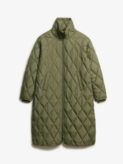 Superdry Superlong Quilt Liner Coat Chive Green Hot