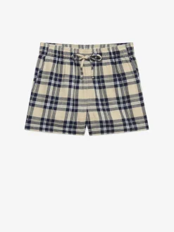 Superdry Cream Navy Check Cotton Elastic Shorts Best